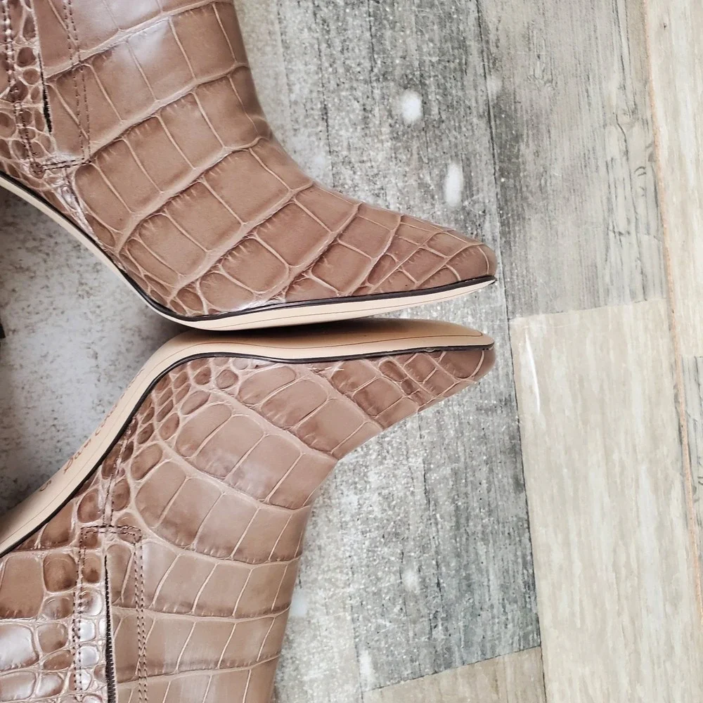 Sam Edelman Codie Womens Ankle Boots Sz 5 M Cedarwood‎ Croc Side Zip Block Heel